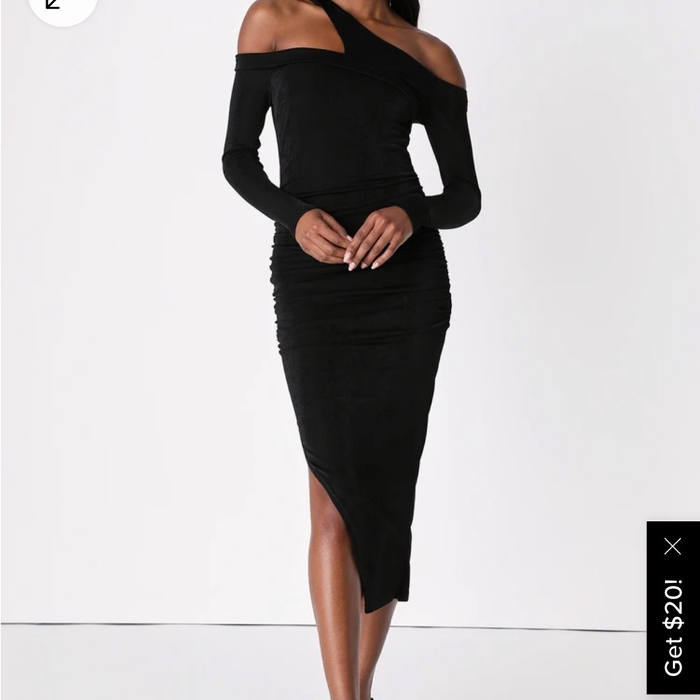 Black Off-the-Shoulder Bodycon Midi Dress